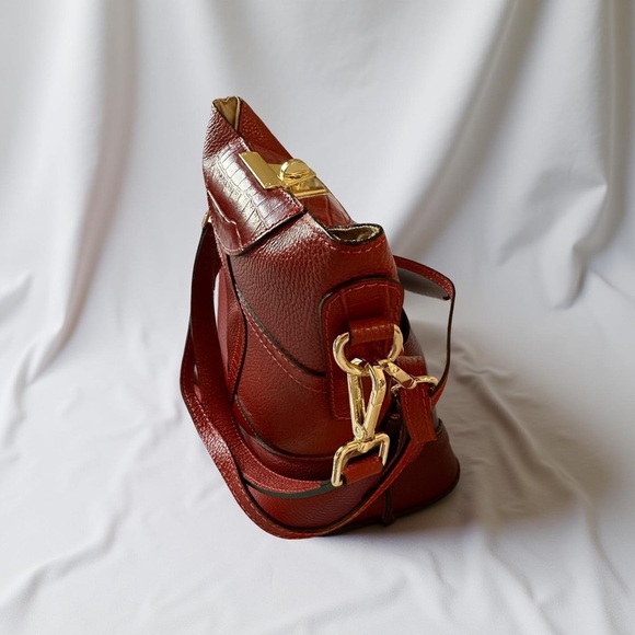 Viola Castellani Italy Red Genuine Leather Bucket Bag - Picture 5 of 8